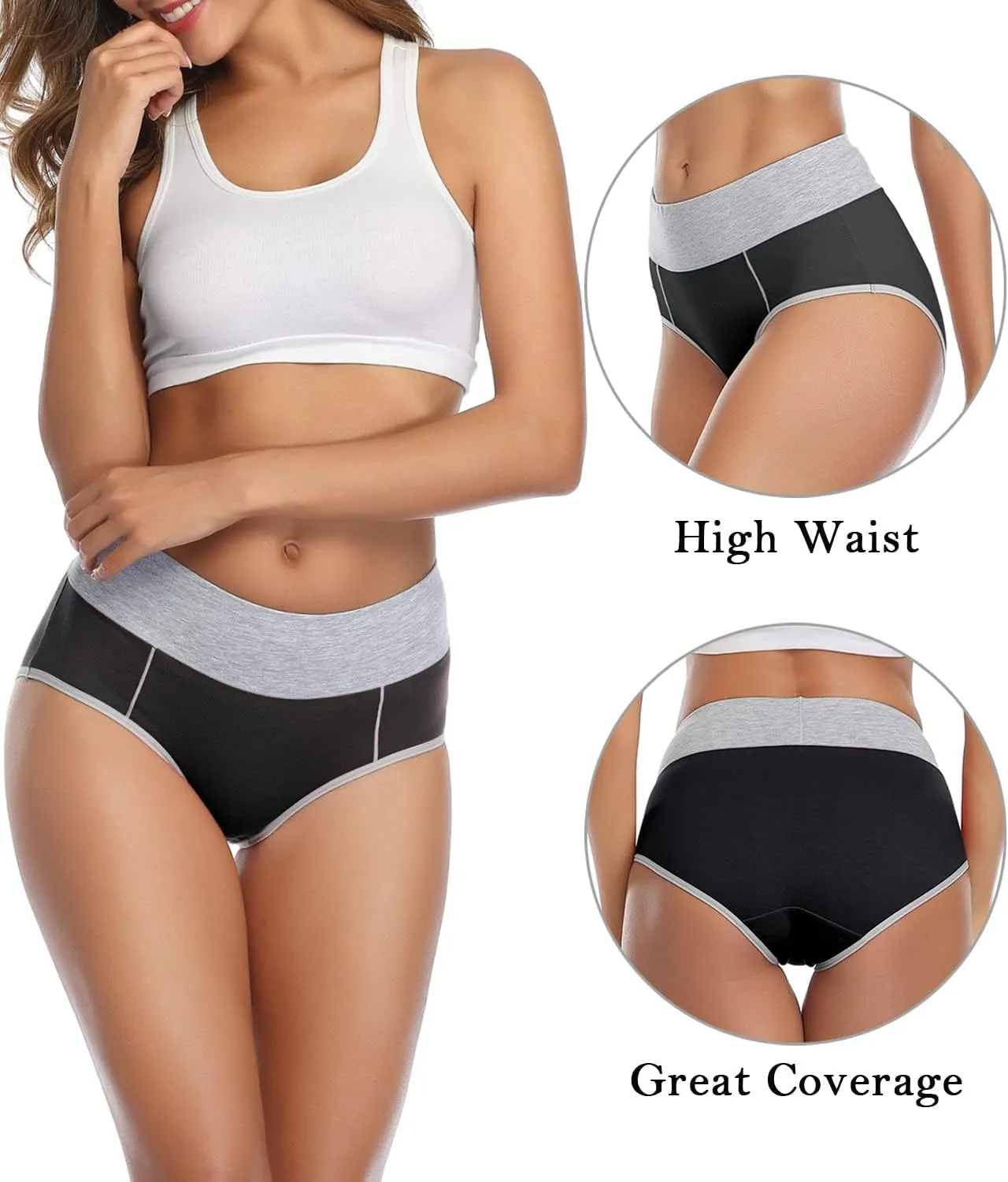 wirarpa Women's Cotton Underwear High Waist Stretch Briefs Soft Underpants Ladies Full Coverage Panties 5 Pack