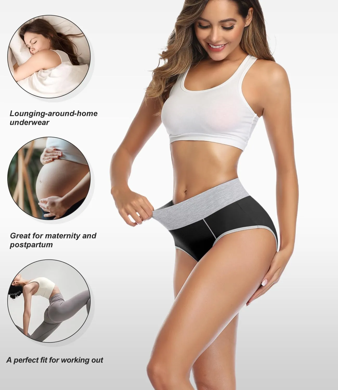 wirarpa Women's Cotton Underwear High Waist Stretch Briefs Soft Underpants Ladies Full Coverage Panties 5 Pack