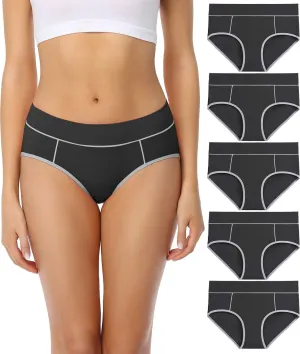 wirarpa Women's Cotton Underwear Stretch Mid Waisted Briefs Ladies Panties 5 Pack (Regular & Plus Size)