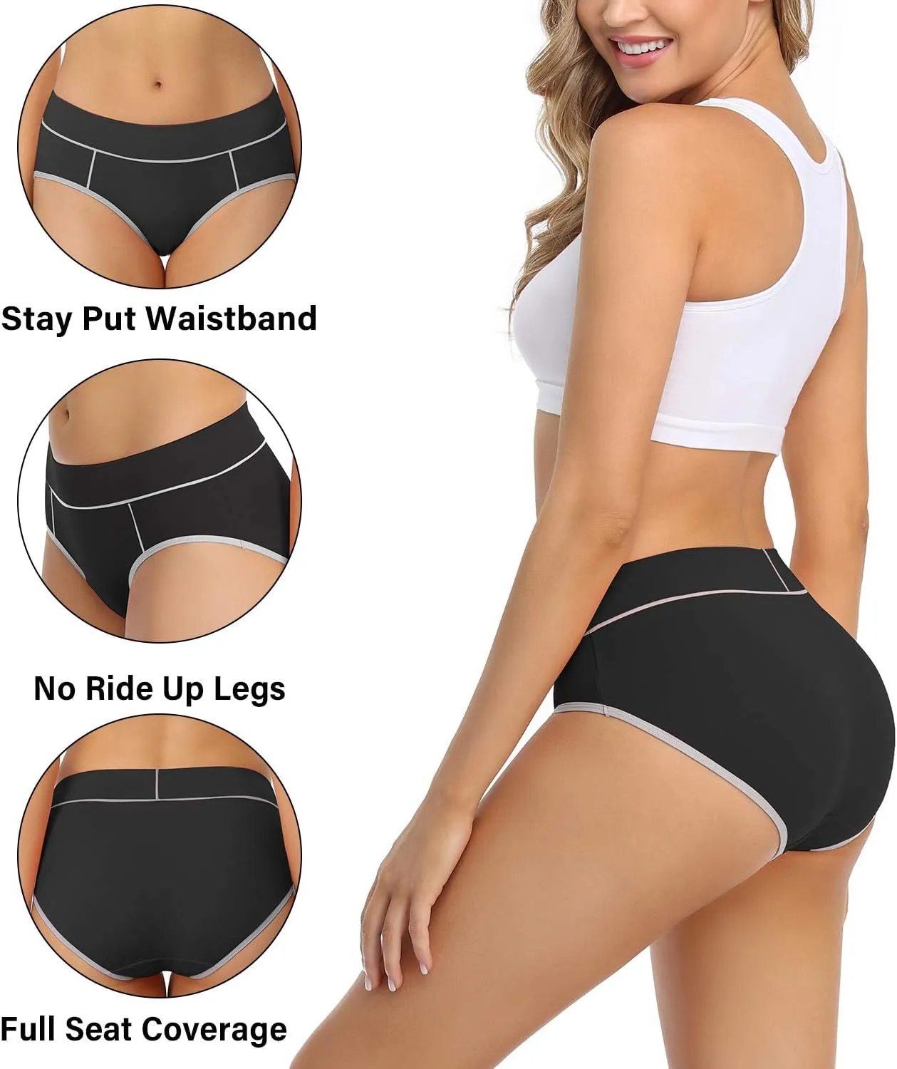 wirarpa Women's Cotton Underwear Stretch Mid Waisted Briefs Ladies Panties 5 Pack (Regular & Plus Size)