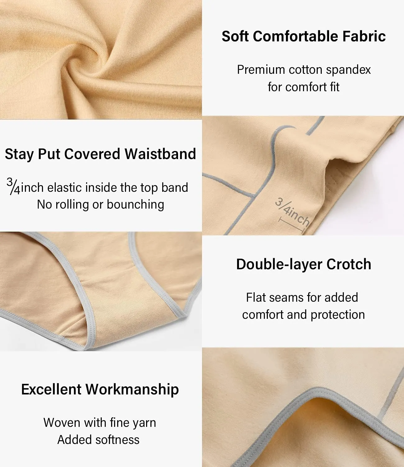 wirarpa Women's Cotton Underwear Stretch Mid Waisted Briefs Ladies Panties 5 Pack (Regular & Plus Size)