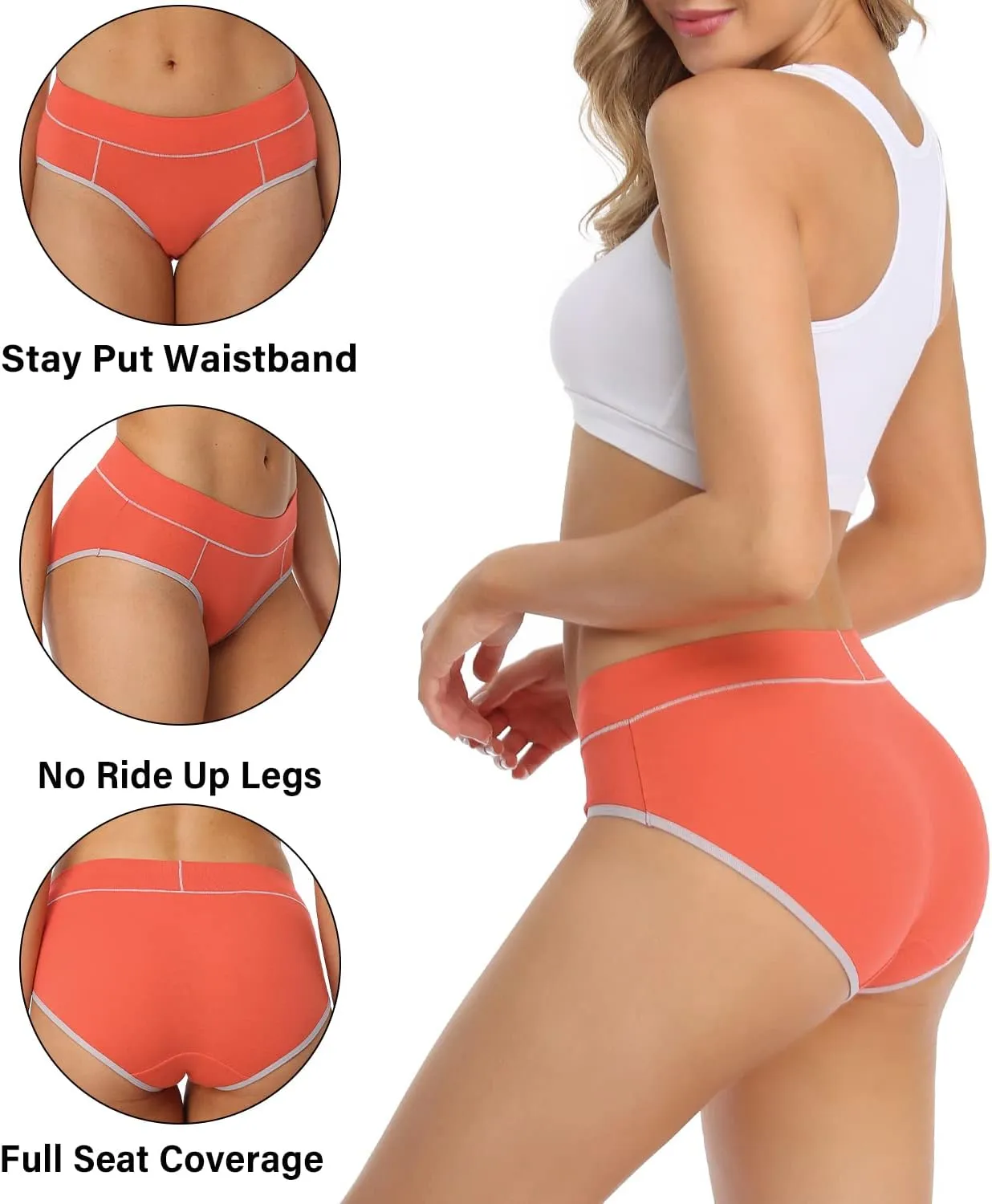 wirarpa Women's Cotton Underwear Stretch Mid Waisted Briefs Ladies Panties 5 Pack (Regular & Plus Size)