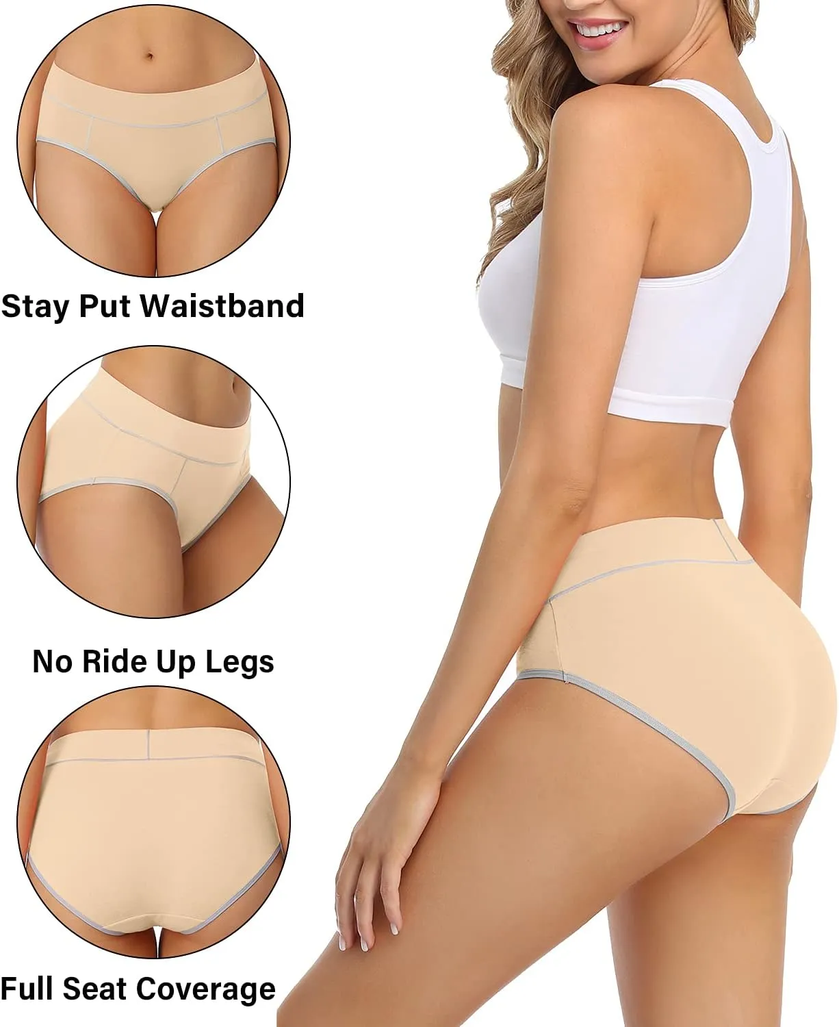 wirarpa Women's Cotton Underwear Stretch Mid Waisted Briefs Ladies Panties 5 Pack (Regular & Plus Size)