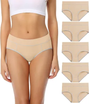 wirarpa Women's Cotton Underwear Stretch Mid Waisted Briefs Ladies Panties 5 Pack (Regular & Plus Size)