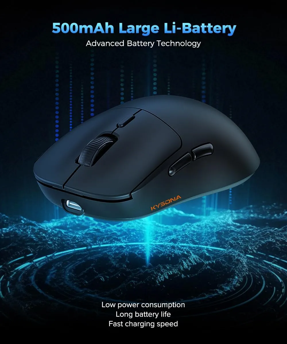 Wireless Gaming Mouse Ultralight 55g, 3395 Lag-Free Sensor, 26K DPI, 80Hrs Long Battery Life, 6 Programmable Button for PC, 3 Modes (2.4G/Wired/BT), Win with M600v2, Black