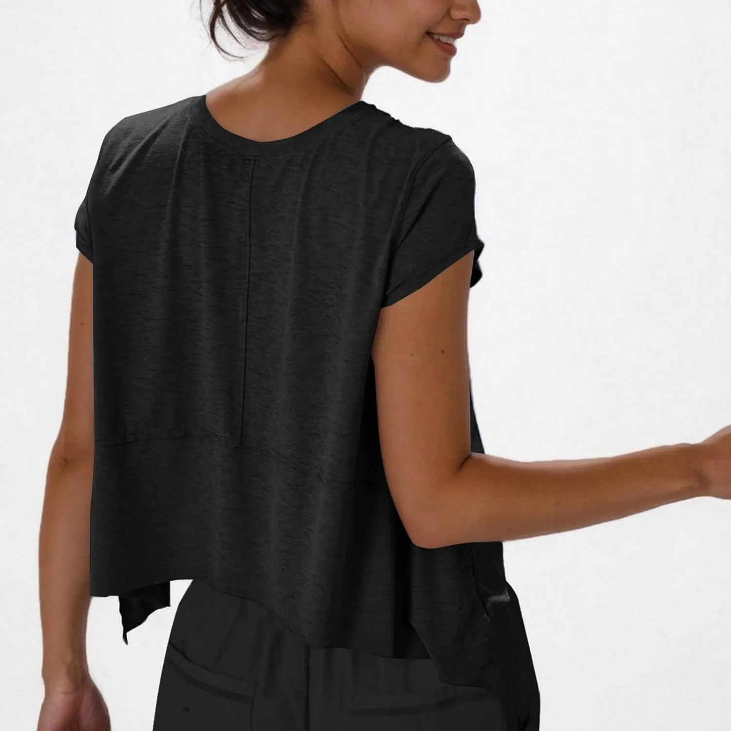 Women's Athletic T-Shirts Fashion Irregular Hem Crewneck Cap Sleeve Cropped Tops Lightweight Breathable Yoga Gym Tees