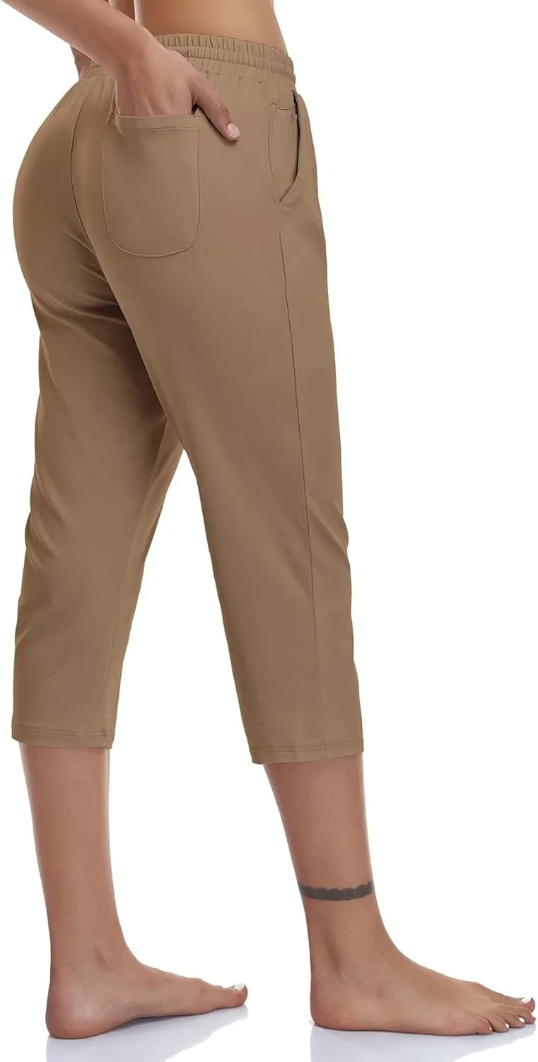 Women's Capri Pants Cotton Jersey Yoga Capris Drawstring Joggers Workout Sweatpants Loose Lounge Crop Pants Pockets
