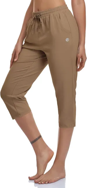 Women's Capri Pants Cotton Jersey Yoga Capris Drawstring Joggers Workout Sweatpants Loose Lounge Crop Pants Pockets