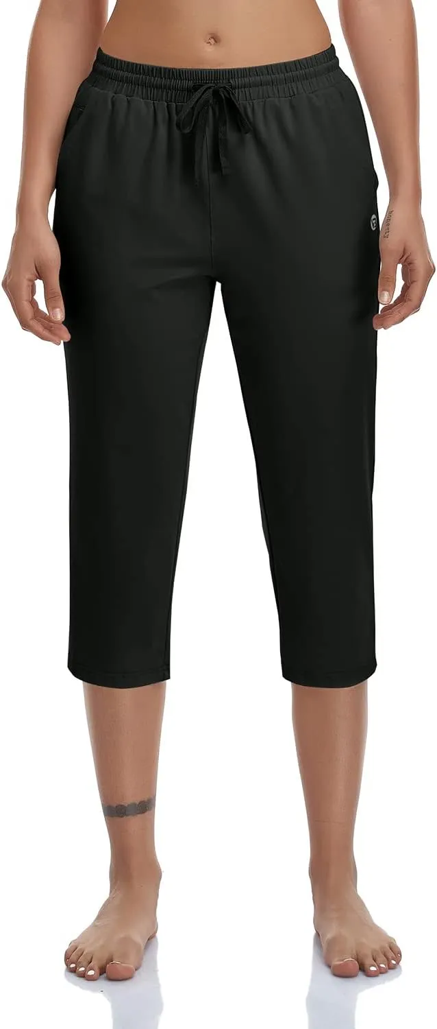 Women's Capri Pants Cotton Jersey Yoga Capris Drawstring Joggers Workout Sweatpants Loose Lounge Crop Pants Pockets