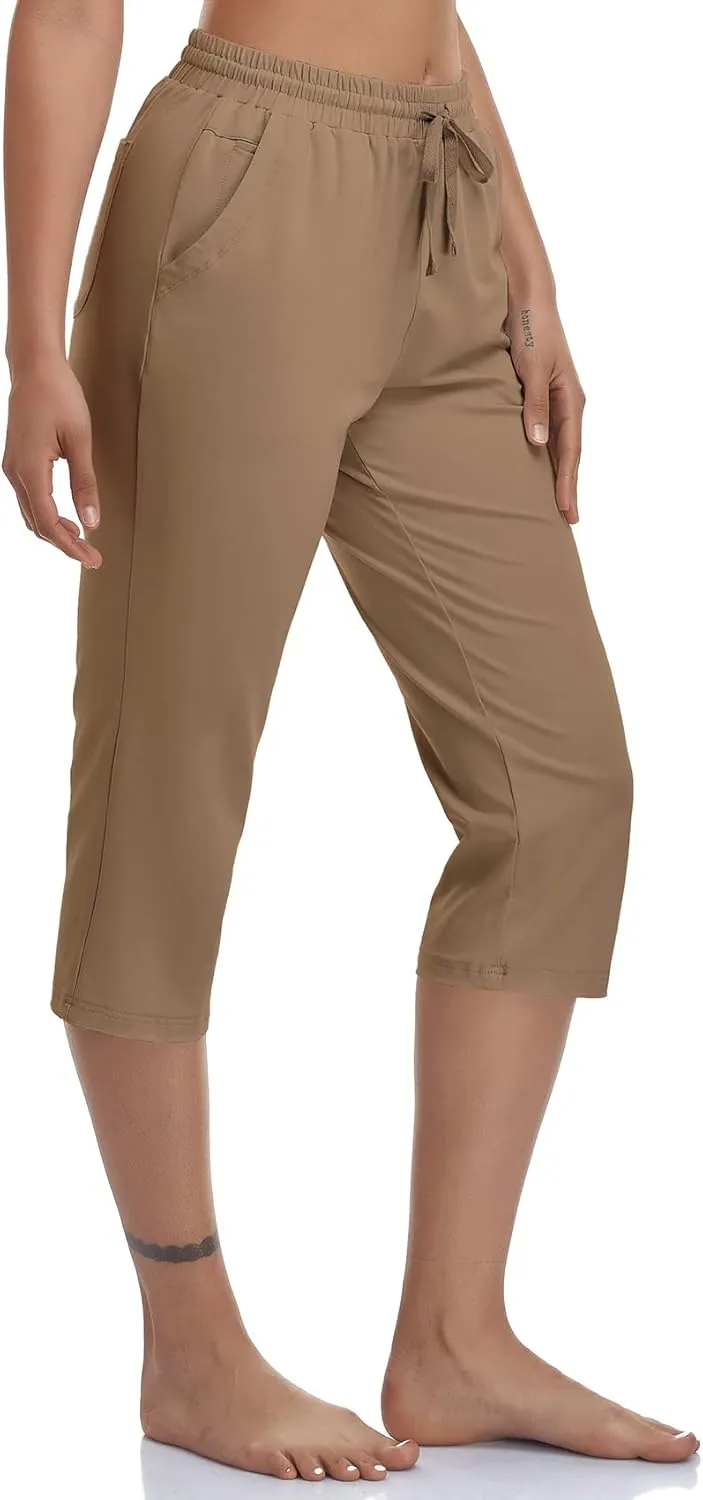 Women's Capri Pants Cotton Jersey Yoga Capris Drawstring Joggers Workout Sweatpants Loose Lounge Crop Pants Pockets