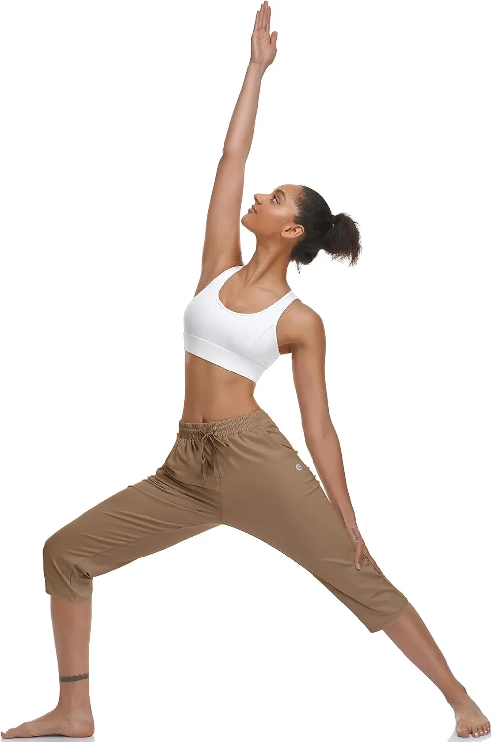 Women's Capri Pants Cotton Jersey Yoga Capris Drawstring Joggers Workout Sweatpants Loose Lounge Crop Pants Pockets