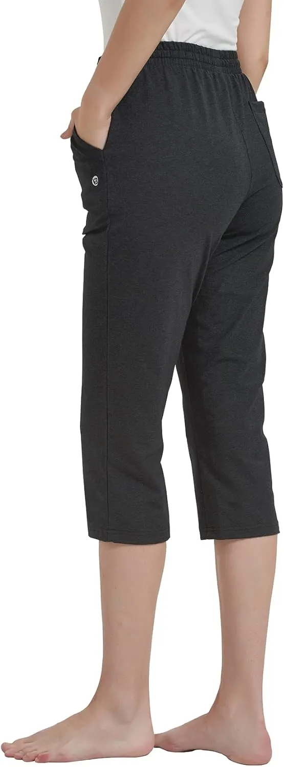 Women's Capri Pants Cotton Jersey Yoga Capris Drawstring Joggers Workout Sweatpants Loose Lounge Crop Pants Pockets