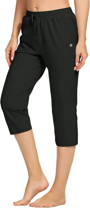 Women's Capri Pants Cotton Jersey Yoga Capris Drawstring Joggers Workout Sweatpants Loose Lounge Crop Pants Pockets