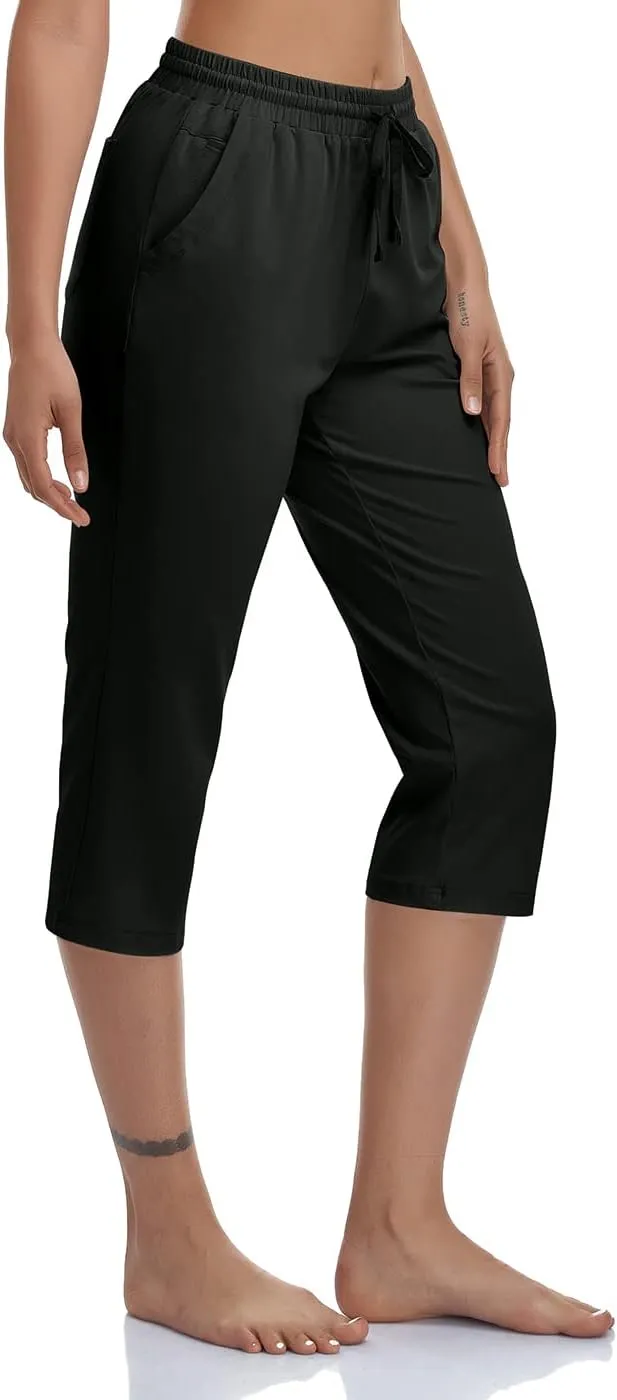 Women's Capri Pants Cotton Jersey Yoga Capris Drawstring Joggers Workout Sweatpants Loose Lounge Crop Pants Pockets