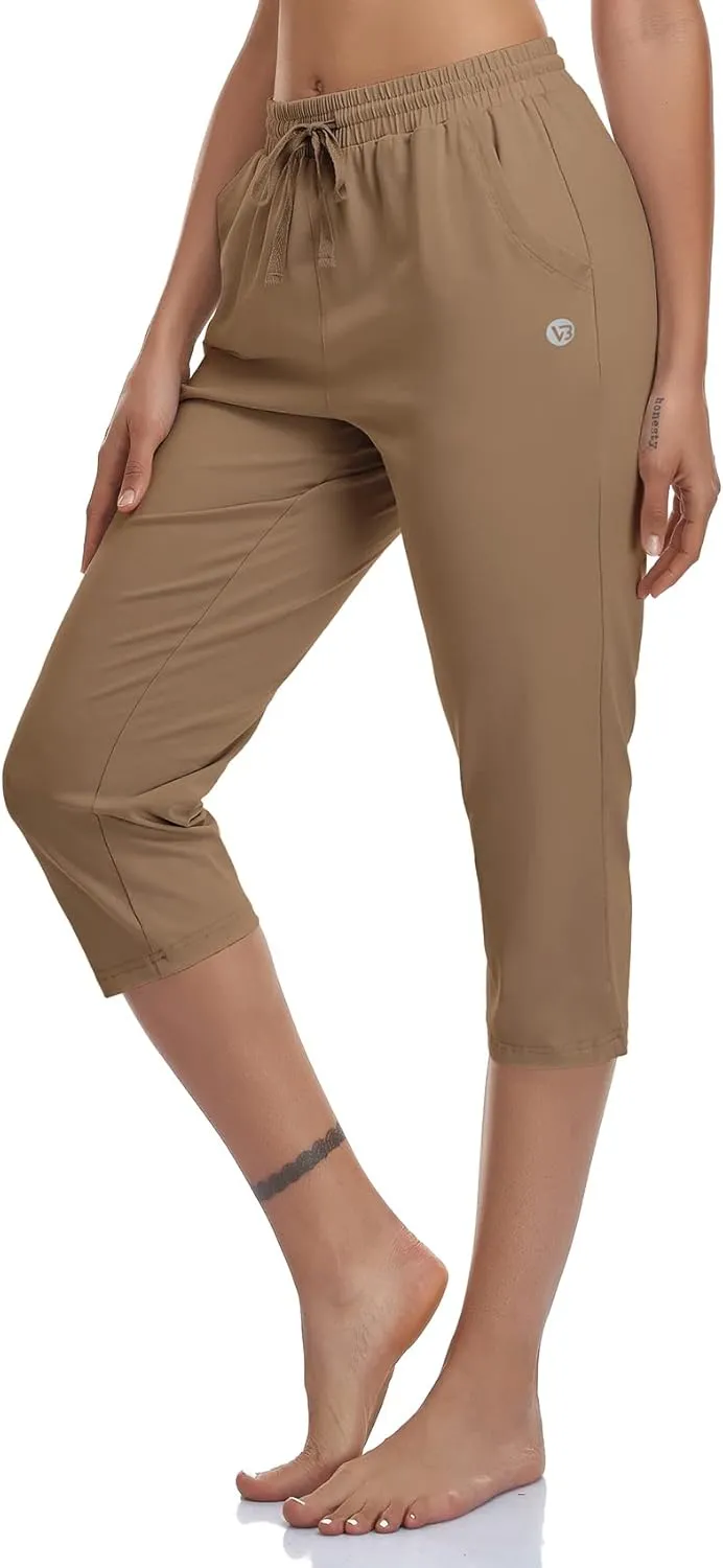Women's Capri Pants Cotton Jersey Yoga Capris Drawstring Joggers Workout Sweatpants Loose Lounge Crop Pants Pockets