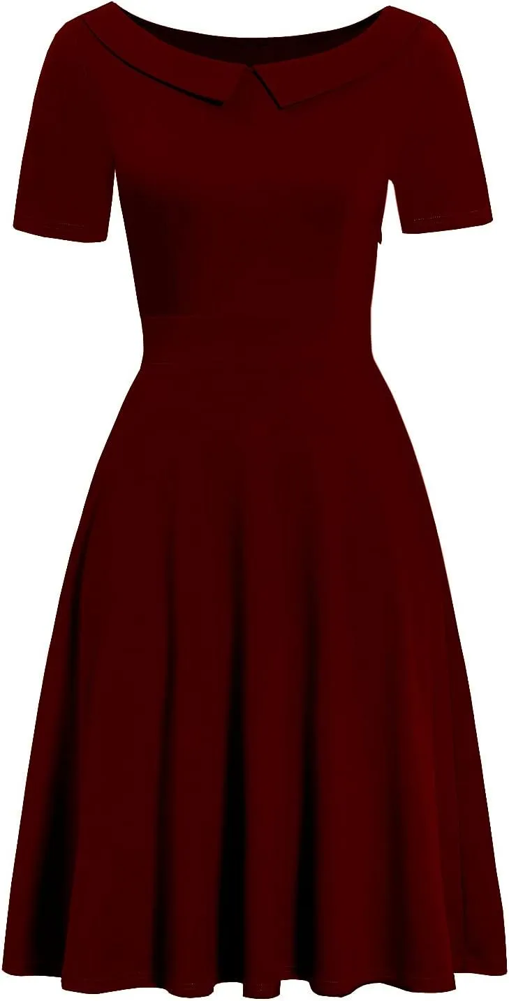 Women's Elegant Vintage Cotton Casual Floral Print Work Party Peter Pan Collar A-Line Dress with Pockets 978