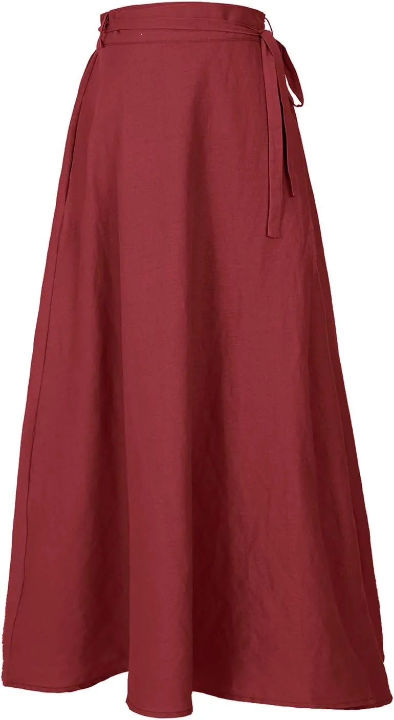 Women's Linen Wrap Skirt Casual Maxi Skirt Vintage A line Linen Skirt