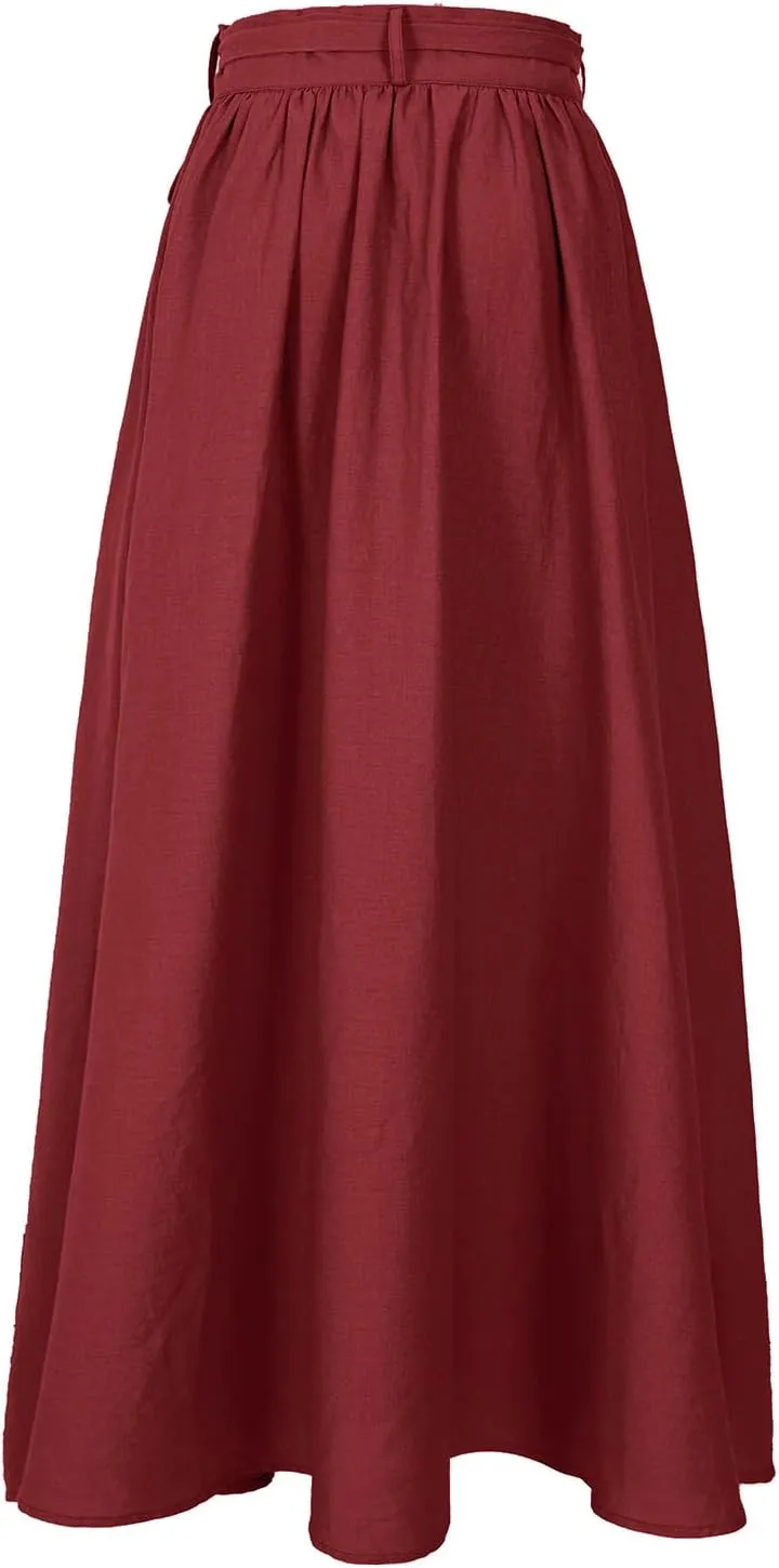 Women's Linen Wrap Skirt Casual Maxi Skirt Vintage A line Linen Skirt