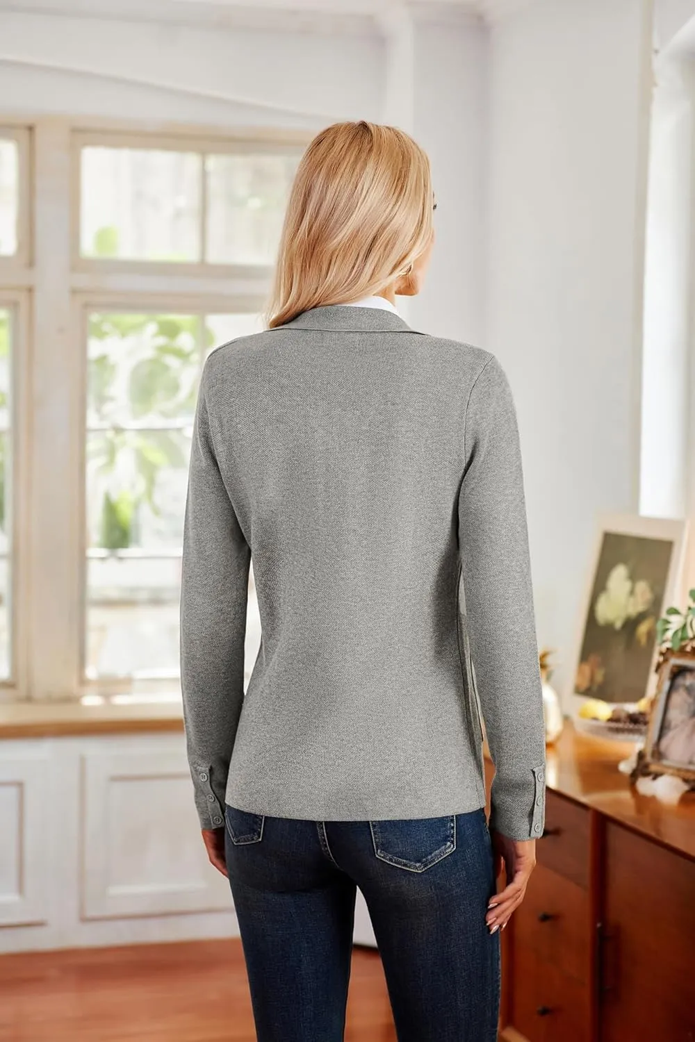 Women's Long Sleeve Casual Blazer Work Office Bussiness Jacket with Pocket