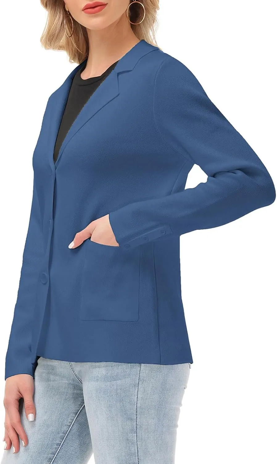 Women's Long Sleeve Casual Blazer Work Office Bussiness Jacket with Pocket