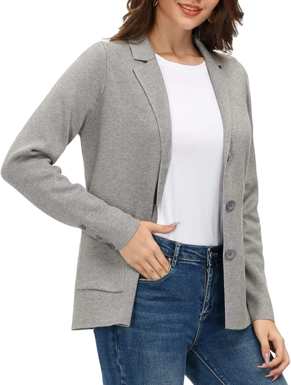 Women's Long Sleeve Casual Blazer Work Office Bussiness Jacket with Pocket
