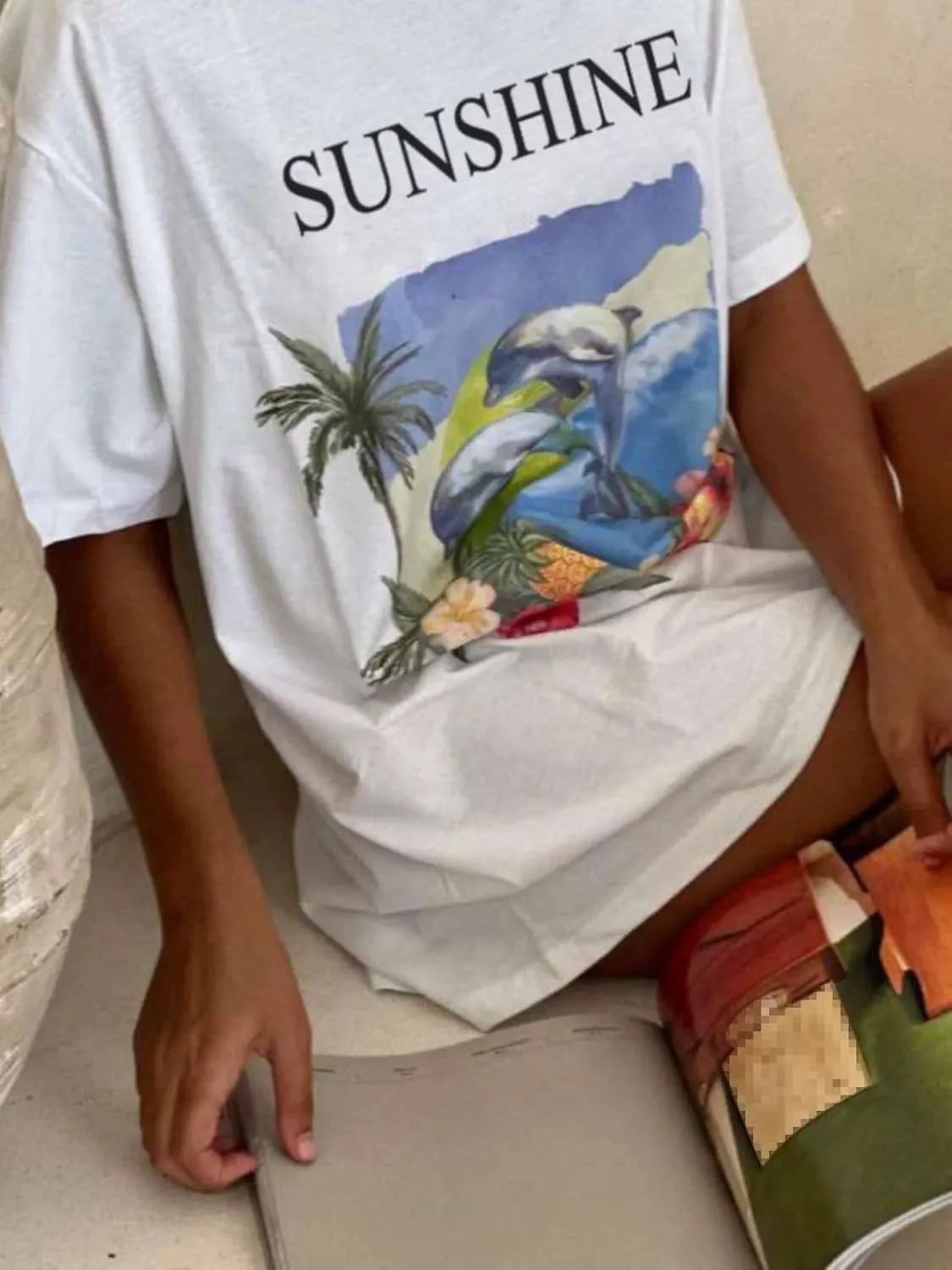 Womens Oversized Vintage Flower Tshirts Preppy Western Graphic Tees Tops Y2k Ocean Coastal Summer Beachy T Shirts