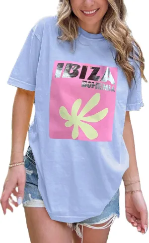 Womens Oversized Vintage Flower Tshirts Preppy Western Graphic Tees Tops Y2k Ocean Coastal Summer Beachy T Shirts