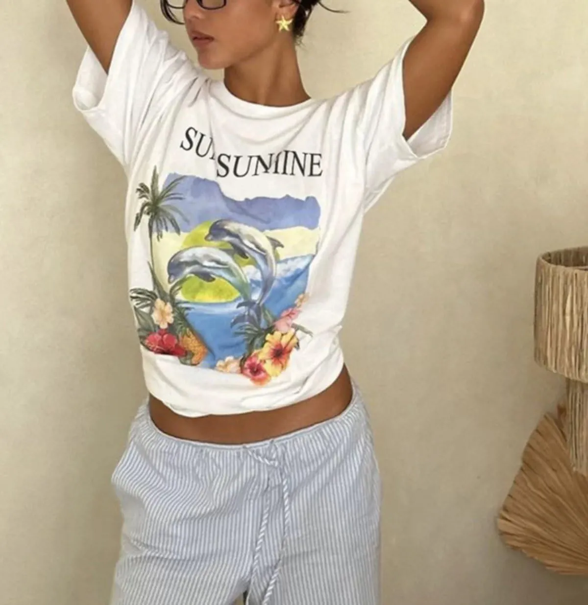 Womens Oversized Vintage Flower Tshirts Preppy Western Graphic Tees Tops Y2k Ocean Coastal Summer Beachy T Shirts