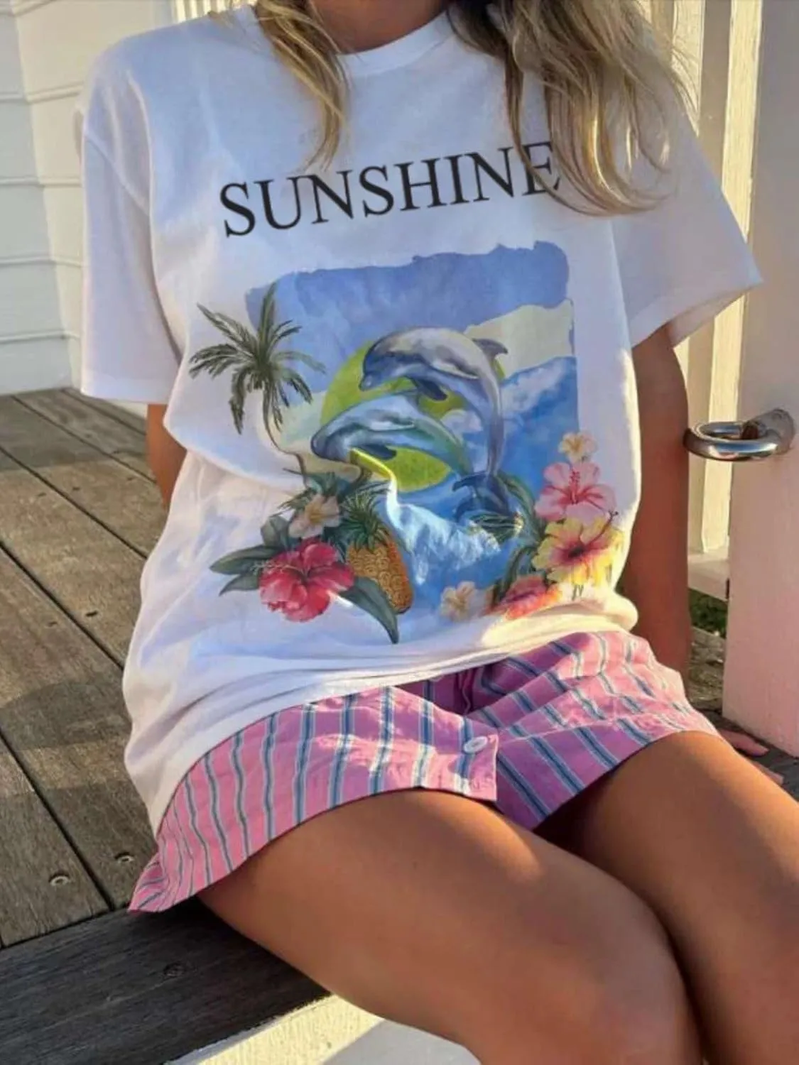 Womens Oversized Vintage Flower Tshirts Preppy Western Graphic Tees Tops Y2k Ocean Coastal Summer Beachy T Shirts