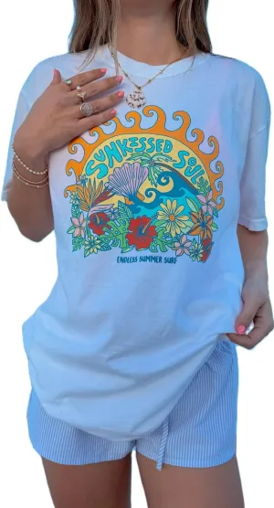Womens Oversized Vintage Flower Tshirts Preppy Western Graphic Tees Tops Y2k Ocean Coastal Summer Beachy T Shirts