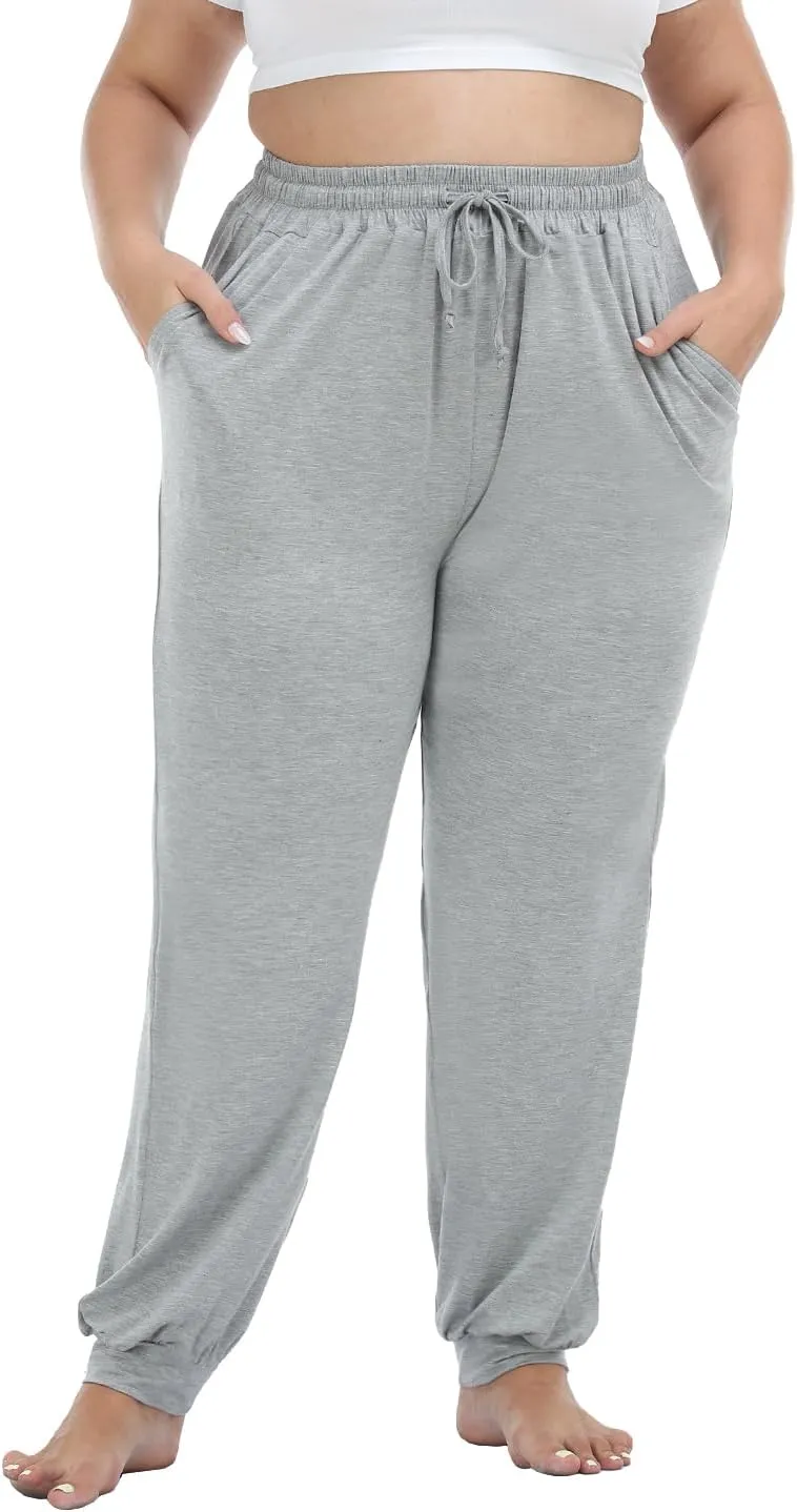 Women's Plus Size Joggers Cotton Sweatpants Casual Lounge Yoga Pants Drawstring with Pockets