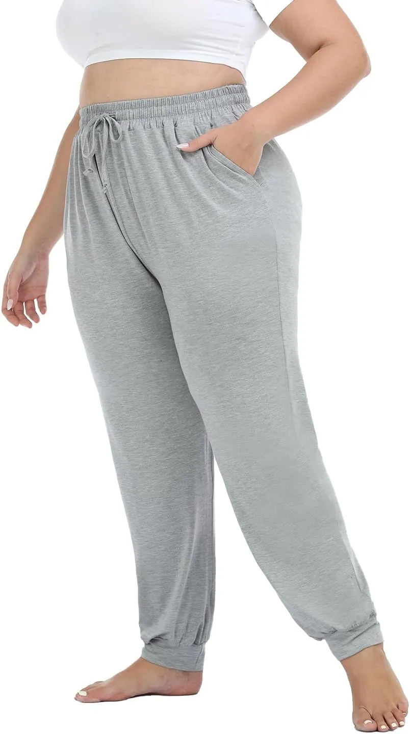 Women's Plus Size Joggers Cotton Sweatpants Casual Lounge Yoga Pants Drawstring with Pockets