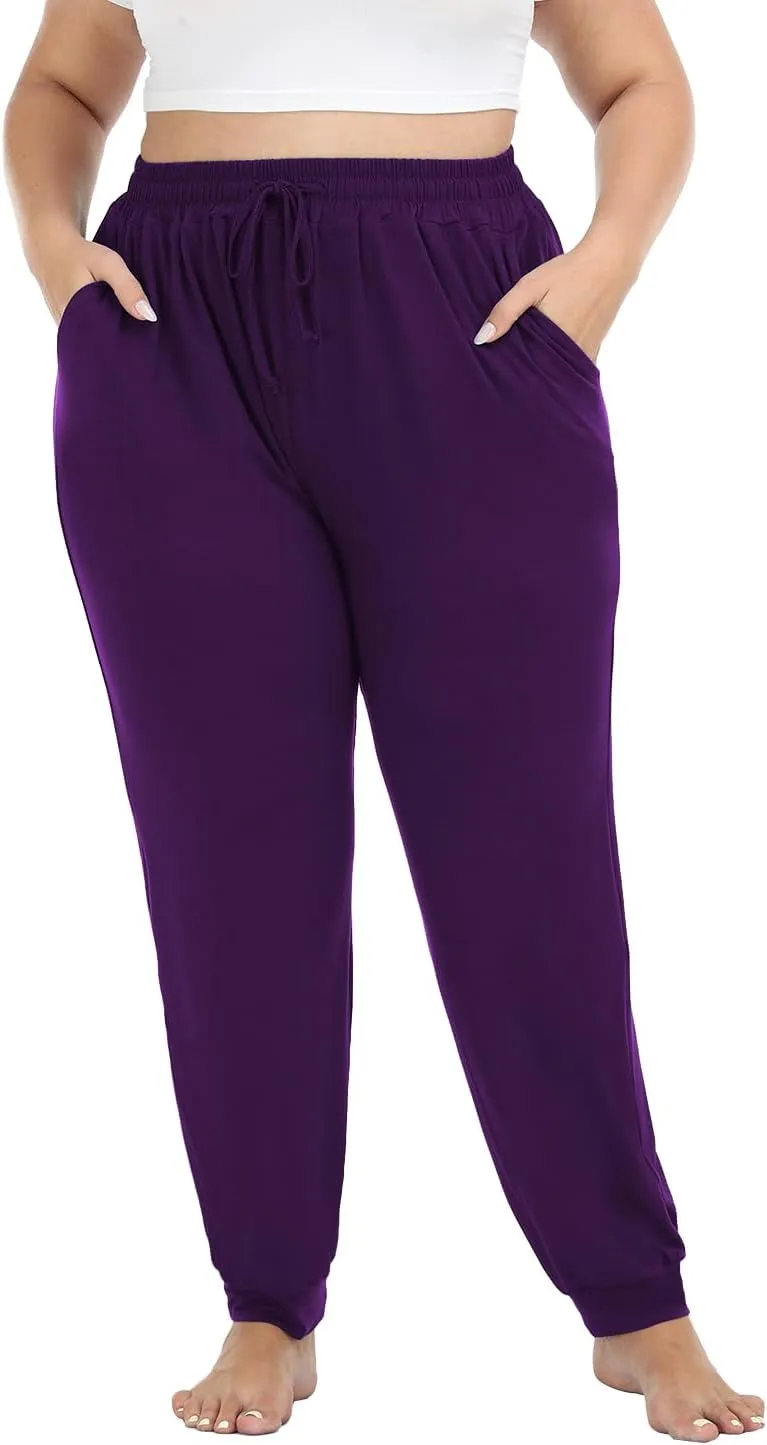 Women's Plus Size Joggers Cotton Sweatpants Casual Lounge Yoga Pants Drawstring with Pockets