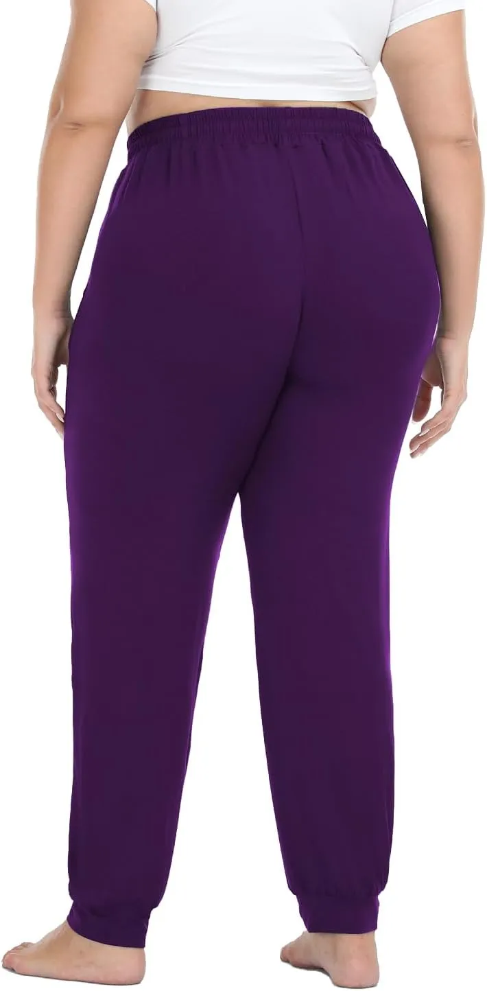 Women's Plus Size Joggers Cotton Sweatpants Casual Lounge Yoga Pants Drawstring with Pockets