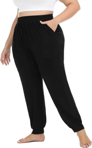 Women's Plus Size Joggers Cotton Sweatpants Casual Lounge Yoga Pants Drawstring with Pockets