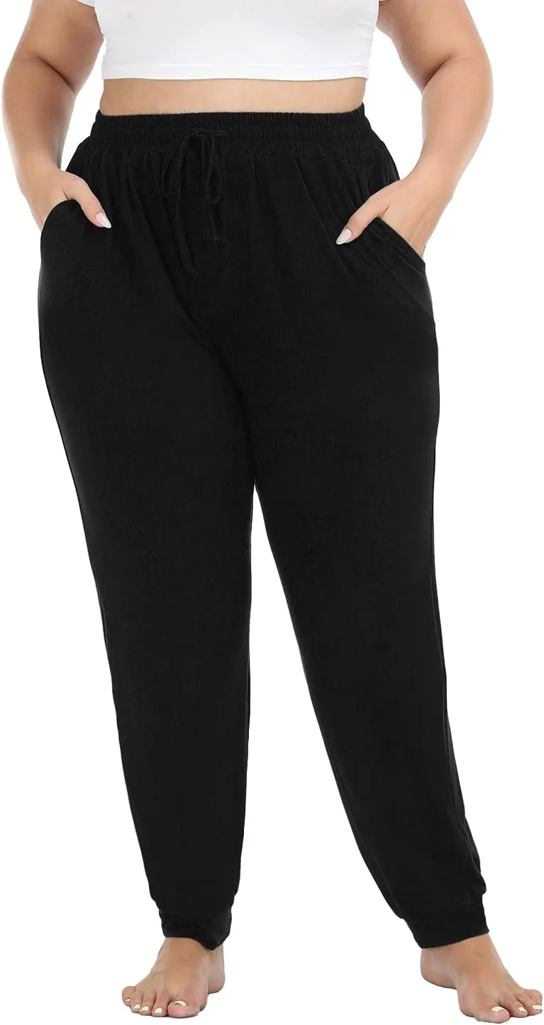 Women's Plus Size Joggers Cotton Sweatpants Casual Lounge Yoga Pants Drawstring with Pockets