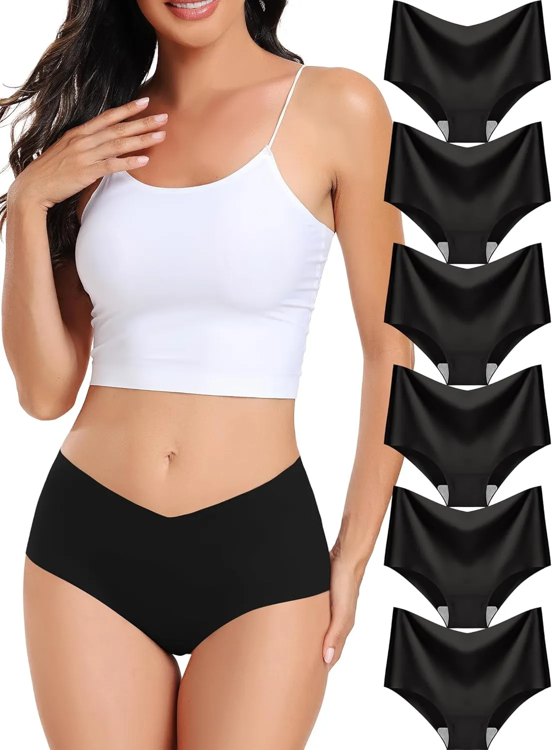 Women's Seamless No-Show Bikini Underwear Comfortable Stretch Invisible Hipster Panties for Everyday Wear 6PACK