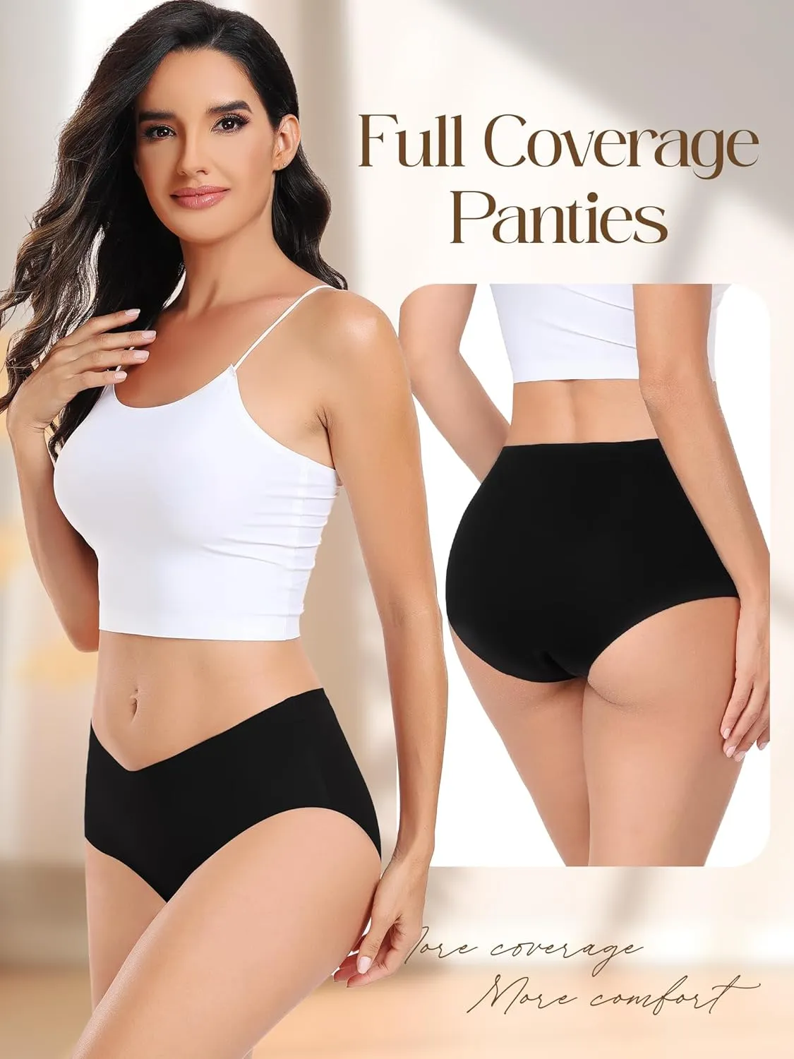 Women's Seamless No-Show Bikini Underwear Comfortable Stretch Invisible Hipster Panties for Everyday Wear 6PACK
