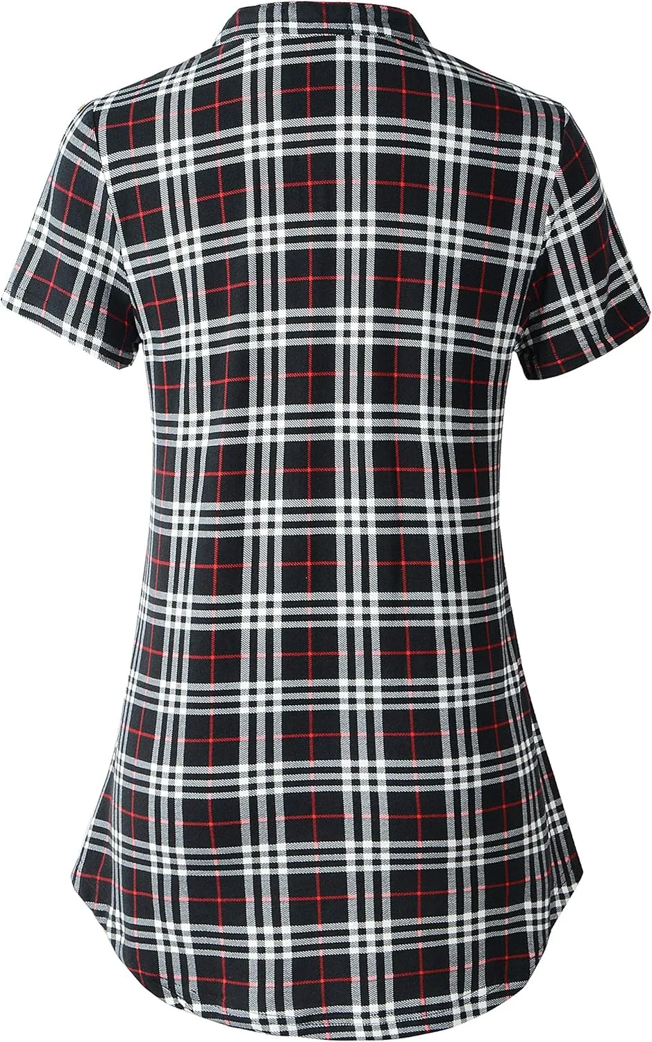 ZENNILO Women's Shirt Zip Plaid V Neck Short Sleeve Casual Summer Tunic Tops