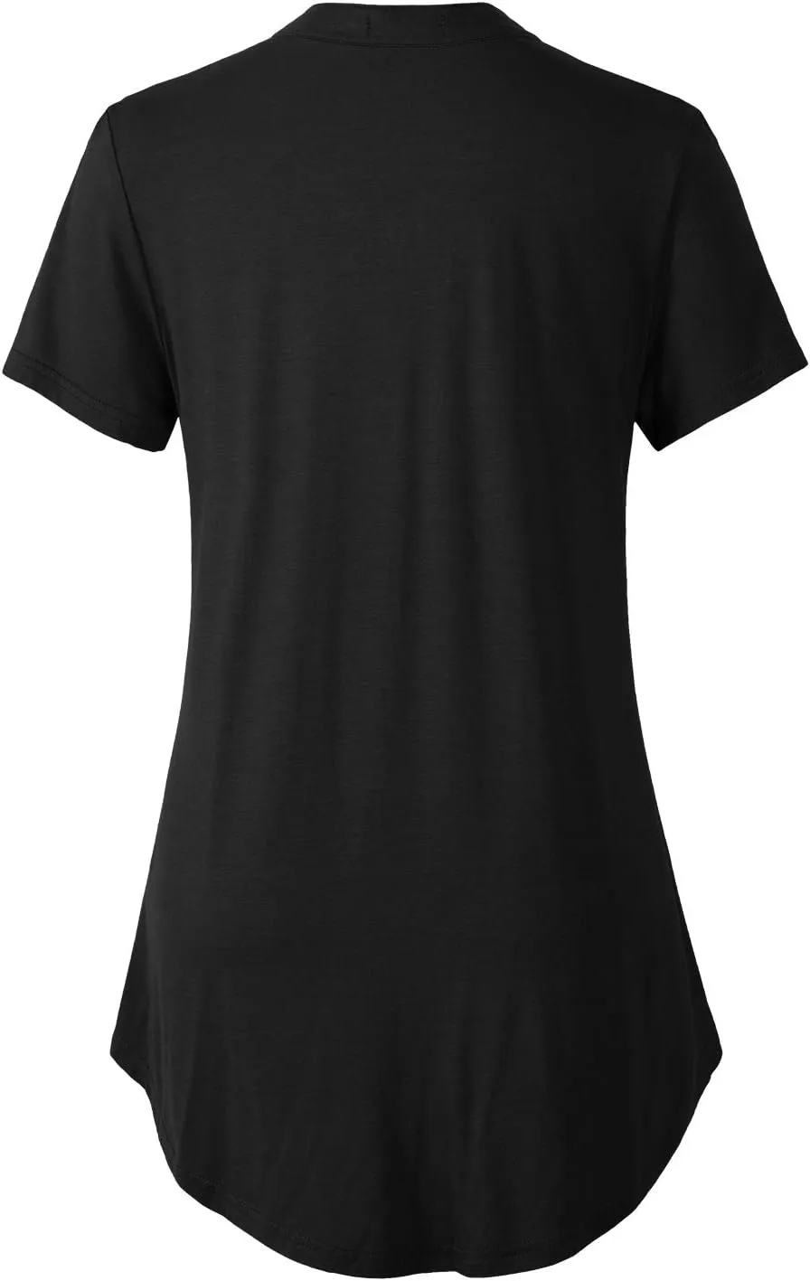 ZENNILO Women's Shirt Zip Plaid V Neck Short Sleeve Casual Summer Tunic Tops