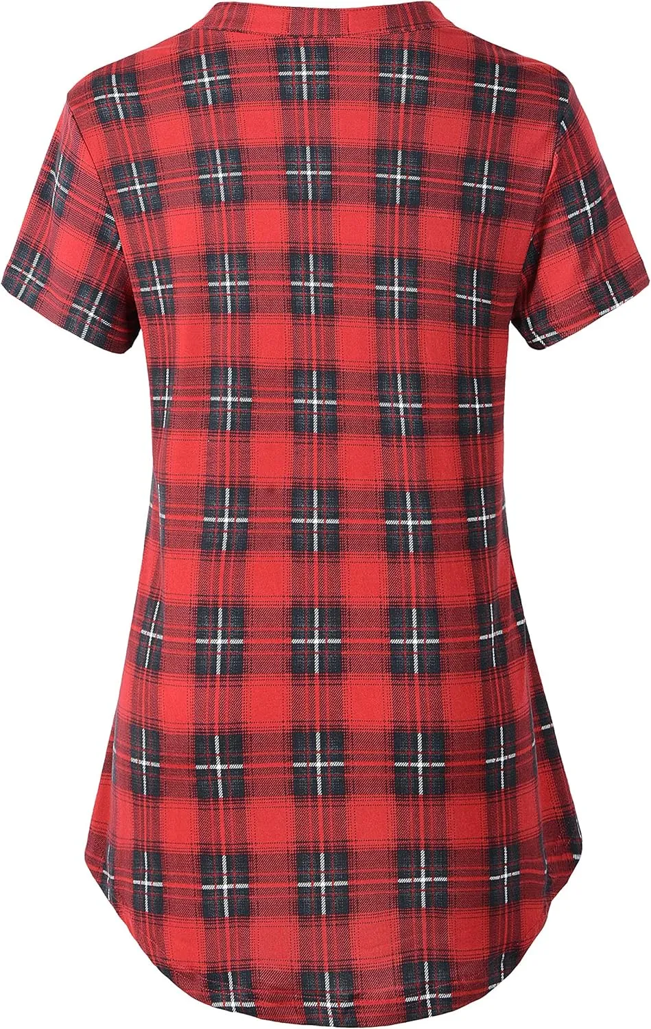 ZENNILO Women's Shirt Zip Plaid V Neck Short Sleeve Casual Summer Tunic Tops