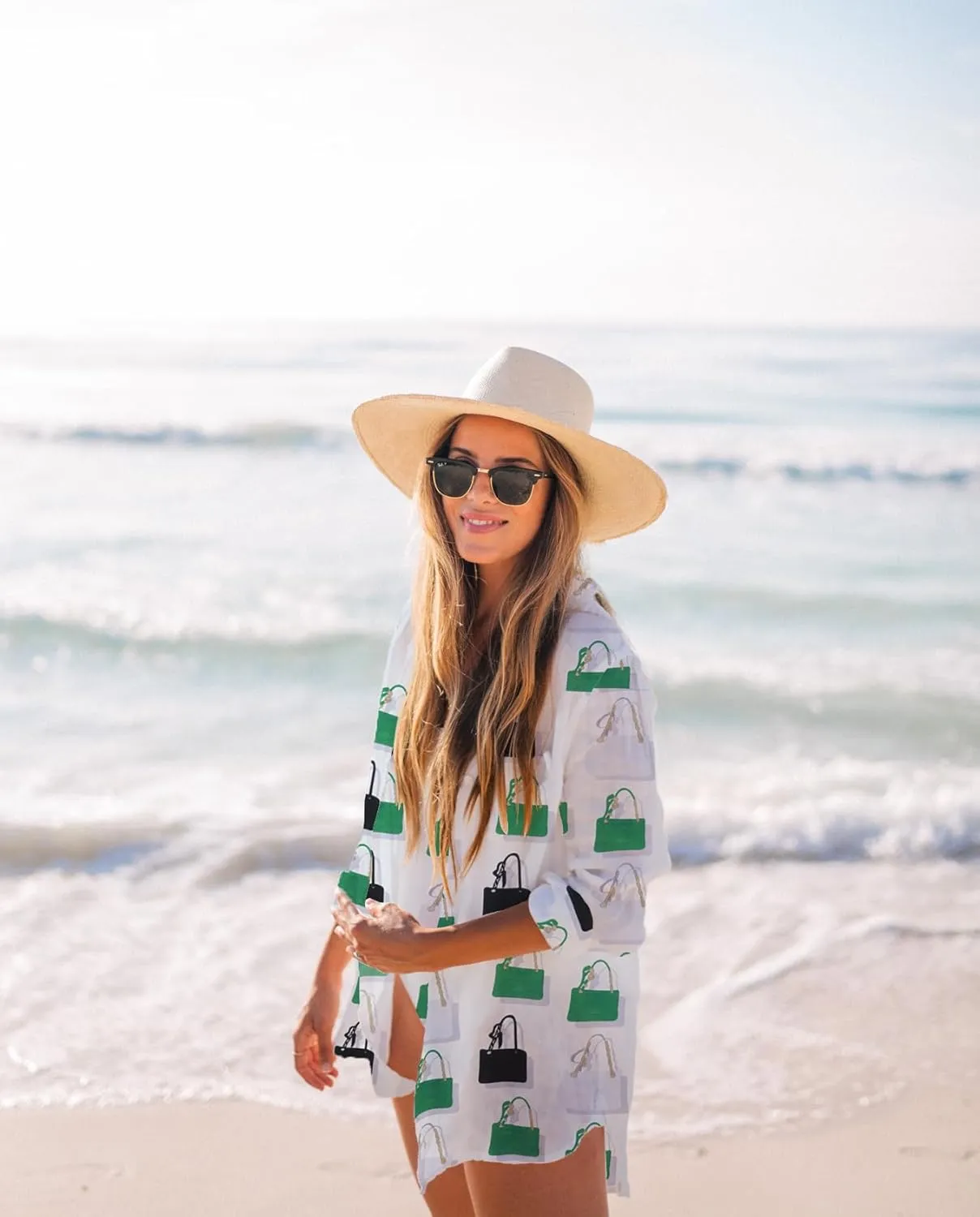 Zoye Chen Womens Bikini Swimsuit Cover Up Button Down V Neck Shirts Long Sleeve Blouse Beachwear Bathing Suit