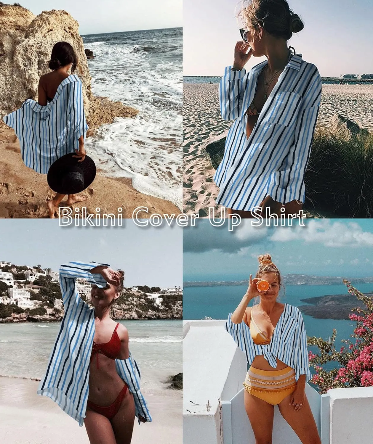 Zoye Chen Womens Bikini Swimsuit Cover Up Button Down V Neck Shirts Long Sleeve Blouse Beachwear Bathing Suit
