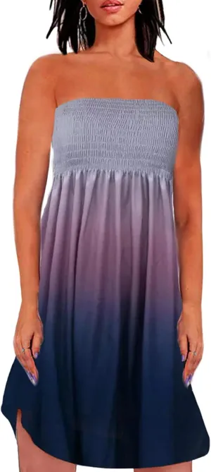Zyyfly Strapless Dress for Women Summer Beach Boho Smocked Tube Top Dress