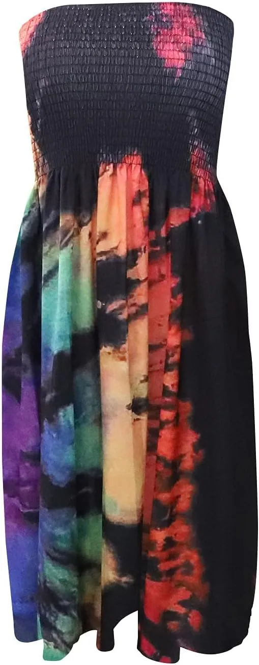 Zyyfly Strapless Dress for Women Summer Beach Boho Smocked Tube Top Dress